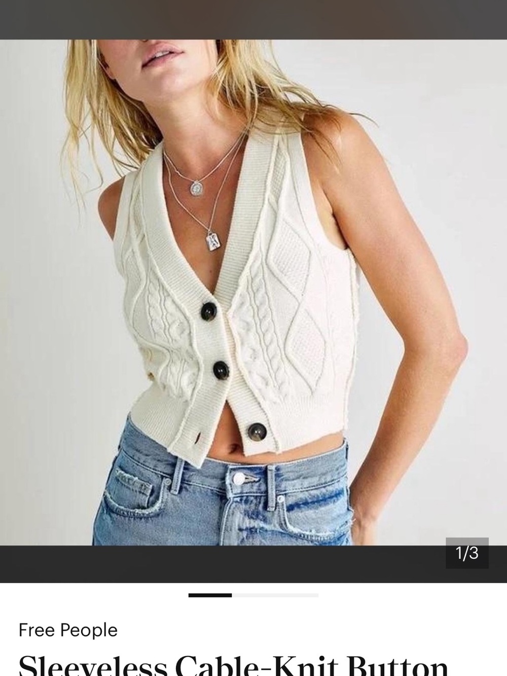 Free People Peach Cable-Knit Button Front Vest - Picture 2 of 7